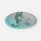 マーメイドテールシルバーティール（緑がかった色）グリッター パーソナライズされた ペーパープレート (アングル)