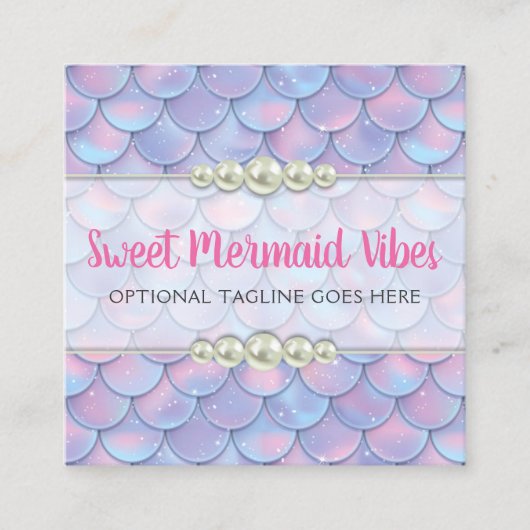 マーメイドテールスケール&パールパステルスパークルブティック スクエア名刺 (正面)