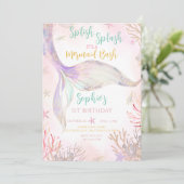 マーメイドテールスプラッシュピンクパープル誕生日 招待状 (スタンド正面)