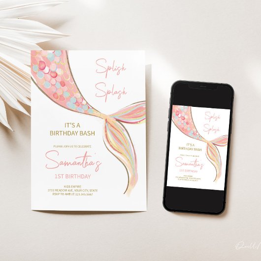 マーメイドテールテーマ誕生日招待状 招待状