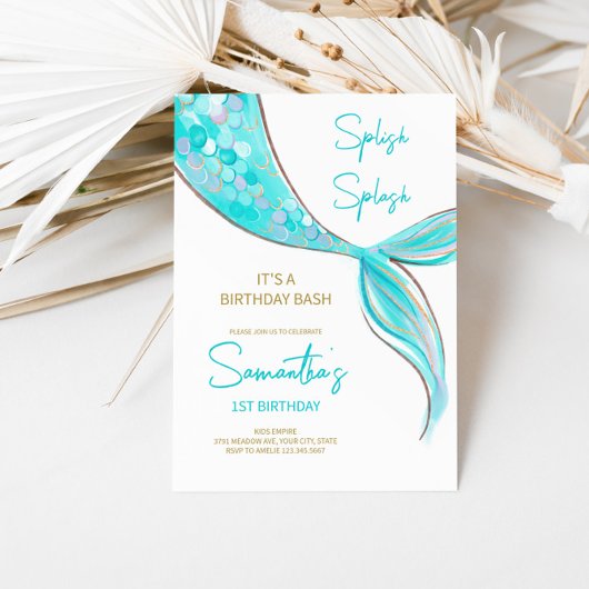 マーメイドテールテーマ誕生日招待状 招待状