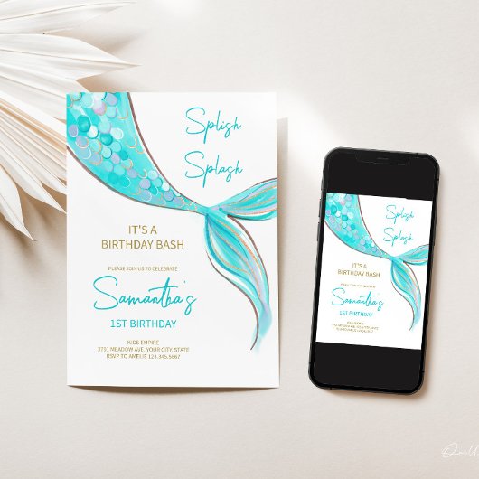 マーメイドテールテーマ誕生日招待状 招待状