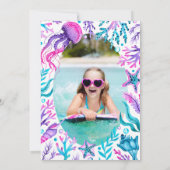 マーメイドテールプールパーティー写真誕生日水彩 招待状 (裏面)