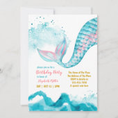 マーメイドテールベビーガールテーマ誕生日パーティー 招待状 (正面)