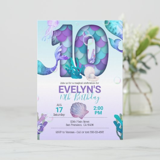 マーメイドテールマーメイド招待状10誕生日 招待状 (スタンド正面)