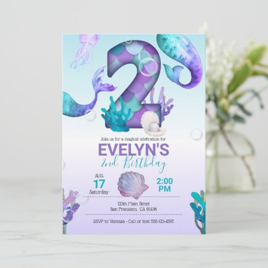 マーメイドテールマーメイド招待状2歳の誕生日 招待状 (スタンド正面)