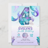 マーメイドテールマーメイド招待状4歳誕生日 招待状 (正面)