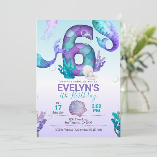 マーメイドテールマーメイド招待状6誕生日 招待状 (スタンド正面)