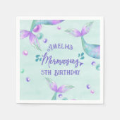 マーメイドテール任意の年齢メルマージング誕生日パーティー スタンダードカクテルナプキン (正面)