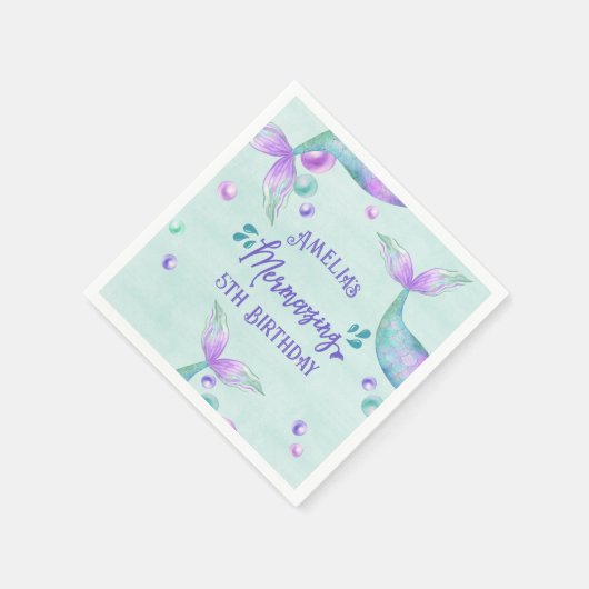 マーメイドテール任意の年齢メルマージング誕生日パーティー スタンダードカクテルナプキン (角)