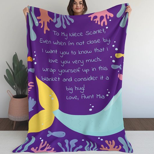 マーメイドテール水中シーンリーフとフィッシュレター フリースブランケット