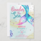 マーメイドテール海の上の最初の誕生日 招待状 (正面)