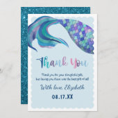 マーメイドテール背景誕生日パーティー  サンキューカード (正面/裏面)