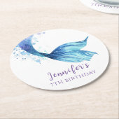 マーメイドテール誕生日ザシーパープルトーン ラウンドペーパーコースター (アングル)