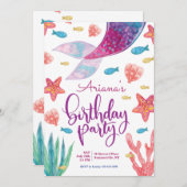 マーメイドテール誕生日パーティー 招待状 (正面/裏面)