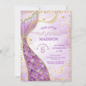 マーメイドテール金ゴールドピンクパープルガール誕生日パーティー 招待状 (正面)