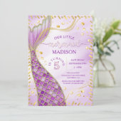 マーメイドテール金ゴールドピンクパープルガール誕生日パーティー 招待状 (スタンド正面)