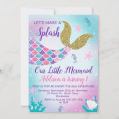 マーメイドテール金ゴールドピンクパープル誕生日招待状 招待状 (正面)