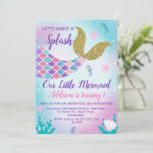 マーメイドテール金ゴールドピンクパープル誕生日招待状 招待状 (スタンド正面)