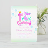 マーメイドテール かわいい水彩 1歳の誕生日 招待状 (スタンド正面)