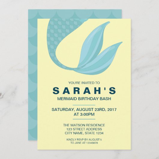 マーメイドテール |マーメイド誕生日招待状 招待状 (正面/裏面)