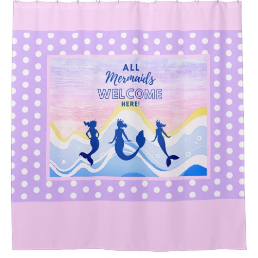 マーメイドトリオ |すべての人魚へようこそ |水玉模様 シャワーカーテン (正面)