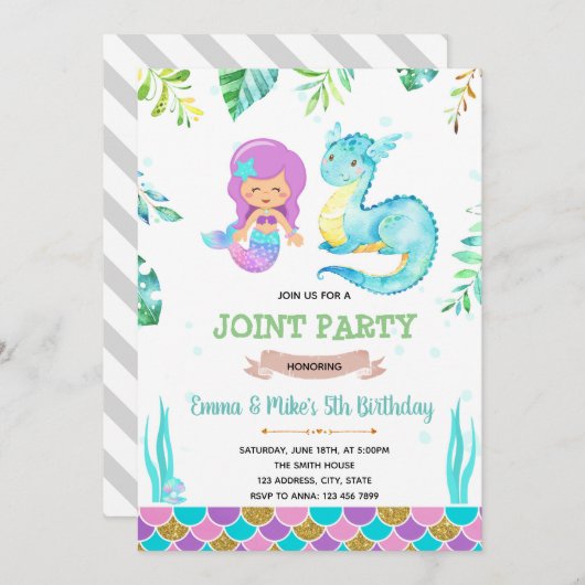 マーメイドドラゴンパーティの招待状 招待状 (正面/裏面)