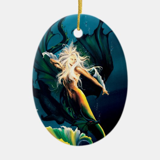 マーメイドドラゴンファンタジーブルー セラミックオーナメント (正面)