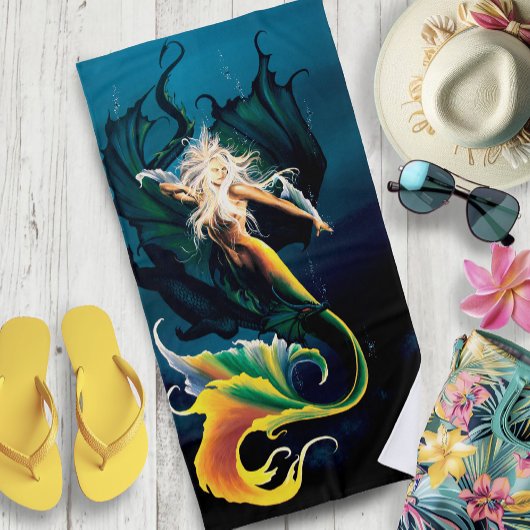 マーメイドドラゴンファンタジーブルー ビーチタオル