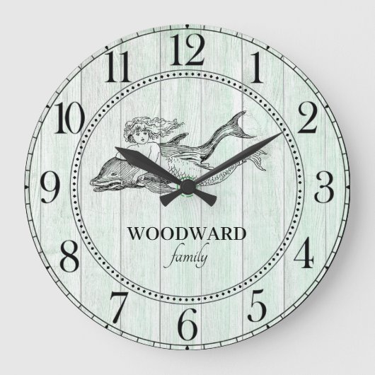 マーメイドドルフィンアクアブルービーチレイクハウス ラージ壁時計 (正面)