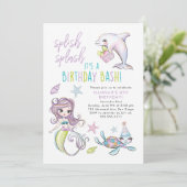 マーメイドドルフィンカメ誕生日招待状 招待状 (スタンド正面)