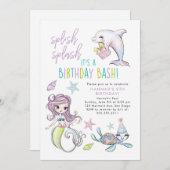 マーメイドドルフィンカメ誕生日招待状 招待状 (正面/裏面)