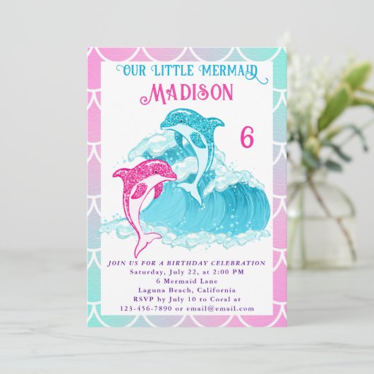 マーメイドドルフィンブルーシー海ピンクバースデーパーティー 招待状 (スタンド正面)