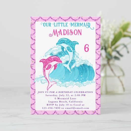 マーメイドドルフィンブルーシー海ピンクバースデーパーティー 招待状 (スタンド正面)