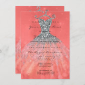 マーメイドドレスグリッターブライダル16thコーラルシルバー 招待状 (正面/裏面)