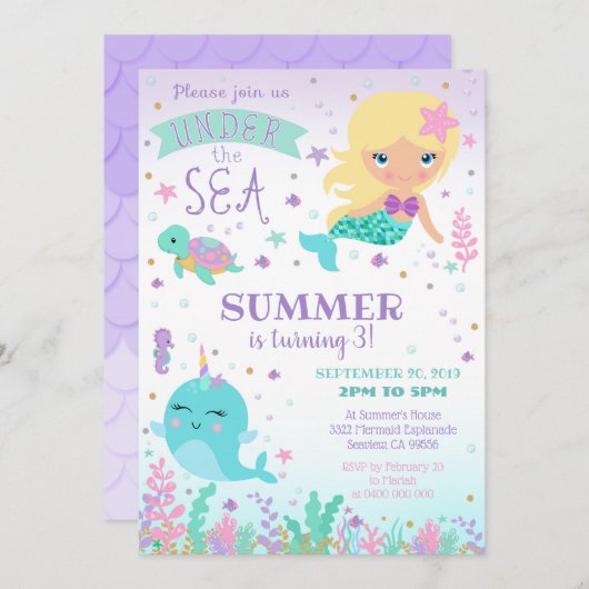 マーメイドナーホール招待状-アンダーザシー 招待状 (正面/裏面)