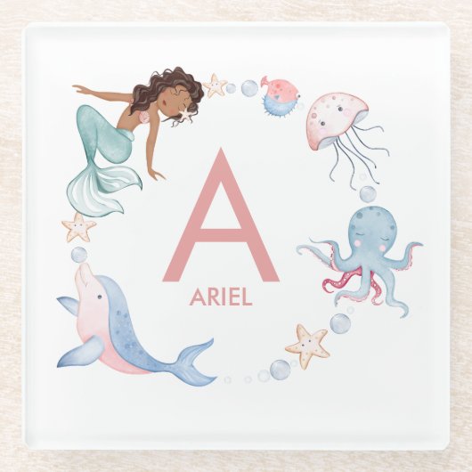 マーメイドネームガラスコースター ガラスコースター (正面)