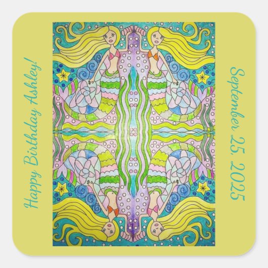 マーメイドハッピーバースデーシール スクエアシール (正面)