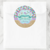 マーメイドハッピーバースデーパーソナライズされたシール ラウンドシール (バッグ)