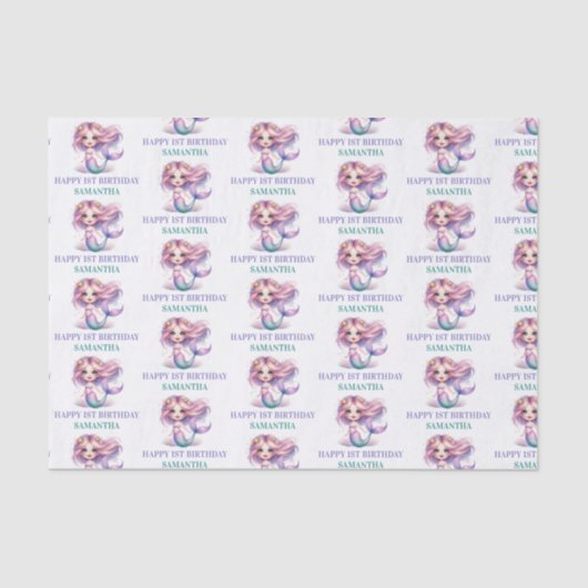 マーメイドハッピーファースト誕生日パープルとターコイズ 薄葉紙 (正面)