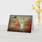 マーメイドバイザシーヴィンテージティール（緑がかった色）ブラウン カード (黄色い花)