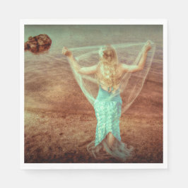 マーメイドバイザシーヴィンテージティール（緑がかった色）ブラウン スタンダードランチョンナプキン