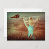 マーメイドバイザシーヴィンテージティール（緑がかった色）ブラウン ポストカード (正面/裏面)