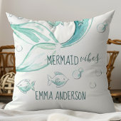 マーメイドバイブウォーターカラー航海のフィッシュモノグラム クッション