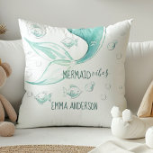 マーメイドバイブウォーターカラー航海のフィッシュモノグラム クッション