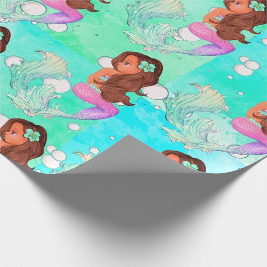 マーメイドバブル青ピンクダークヘア明るい ラッピングペーパー (角)