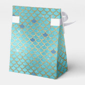 マーメイドバースデーパーティパーソナライズされたティール（緑がかった色）金ゴールド フェイバーボックス (裏面サイド)