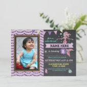 マーメイドバースデーパーティフォトパープルグリッター招待状 招待状 (スタンド正面)