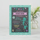 マーメイドバースデーパーティーティール（緑がかった色）ピングリッターシー招待状 招待状 (スタンド正面)
