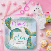 マーメイドバースデーパーティーパープルティール（緑がかった色）紙 ペーパープレート (パーティー)